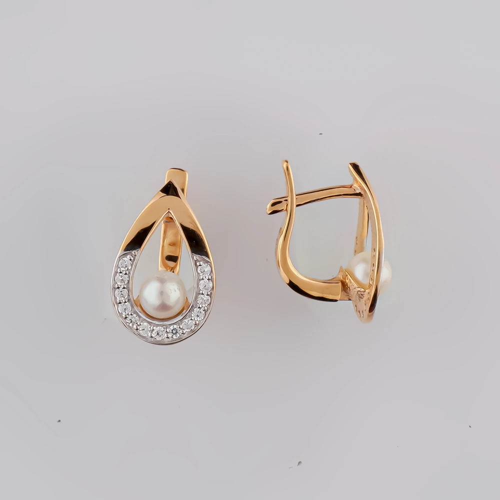 Серьги с культивированным жемчугом из красного золота 585 пробы