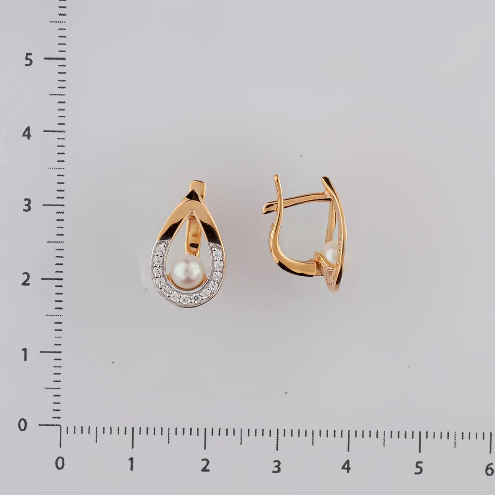 Серьги с культивированным жемчугом из красного золота 585 пробы