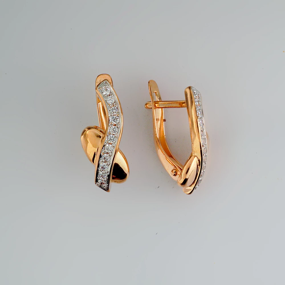 Серьги с фианитом из красного золота 585 пробы