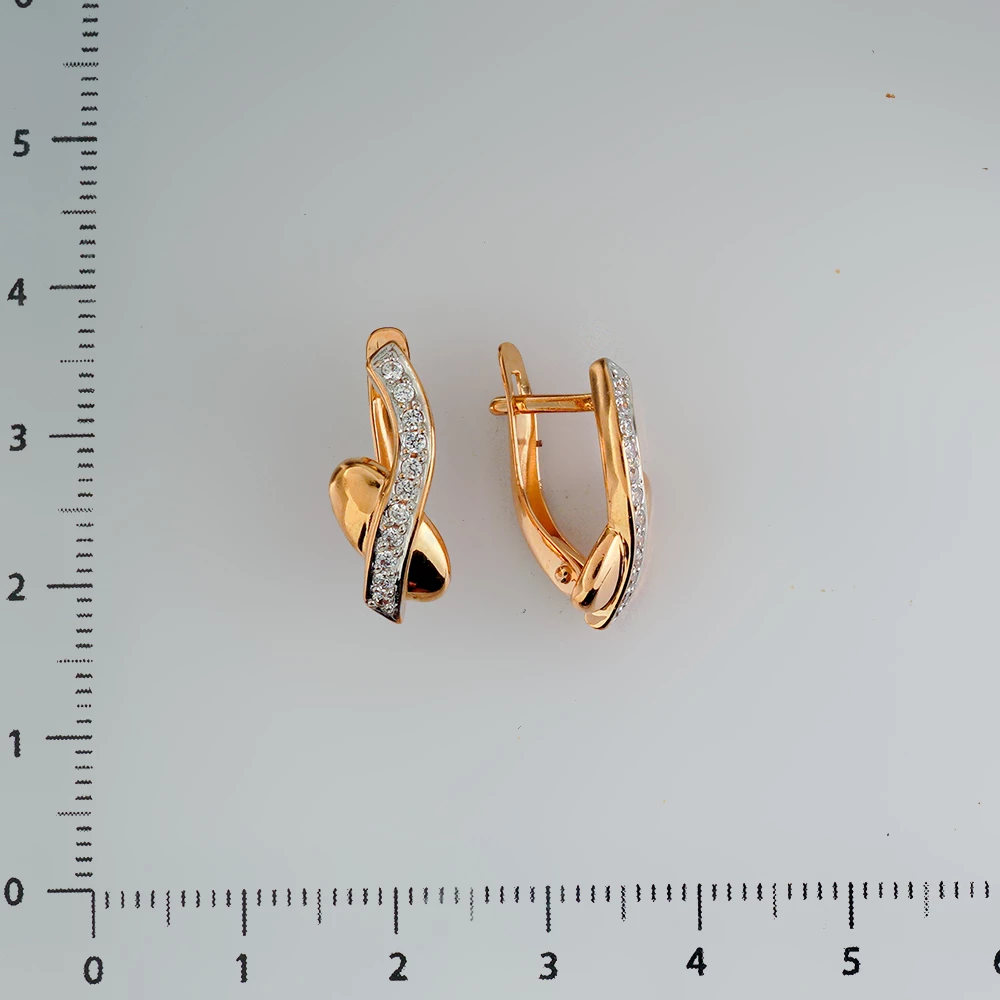 Серьги с фианитом из красного золота 585 пробы