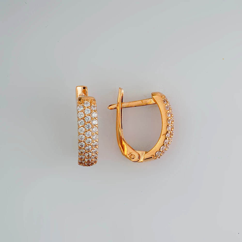 Серьги с фианитом из красного золота 585 пробы