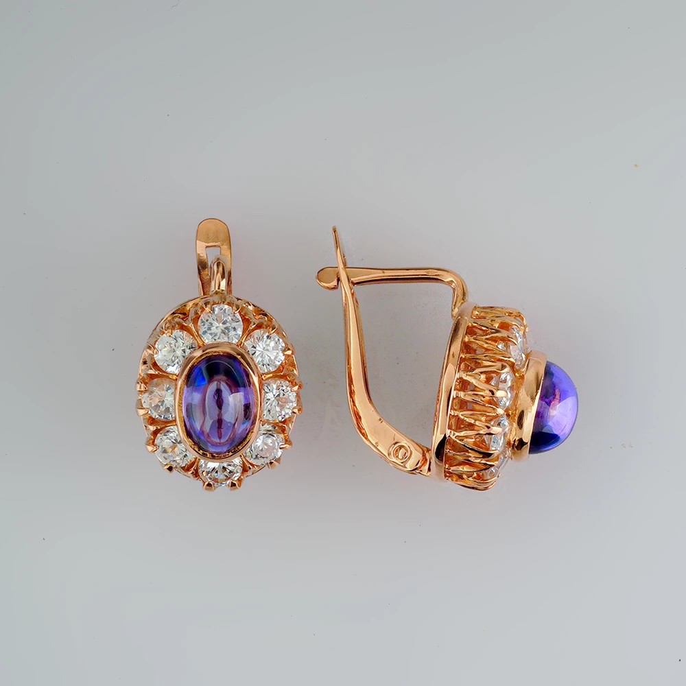 Серьги с фианитом из красного золота 585 пробы