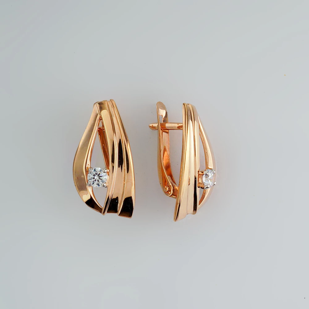 Серьги с фианитом из красного золота 375 пробы