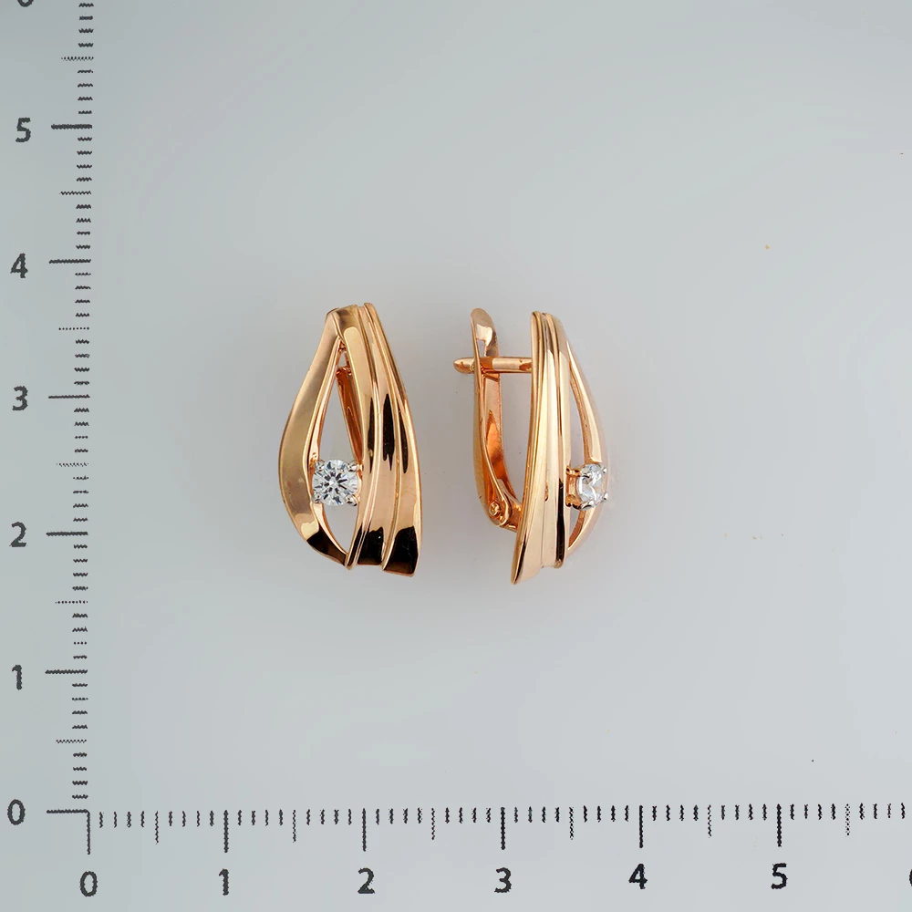 Серьги с фианитом из красного золота 375 пробы