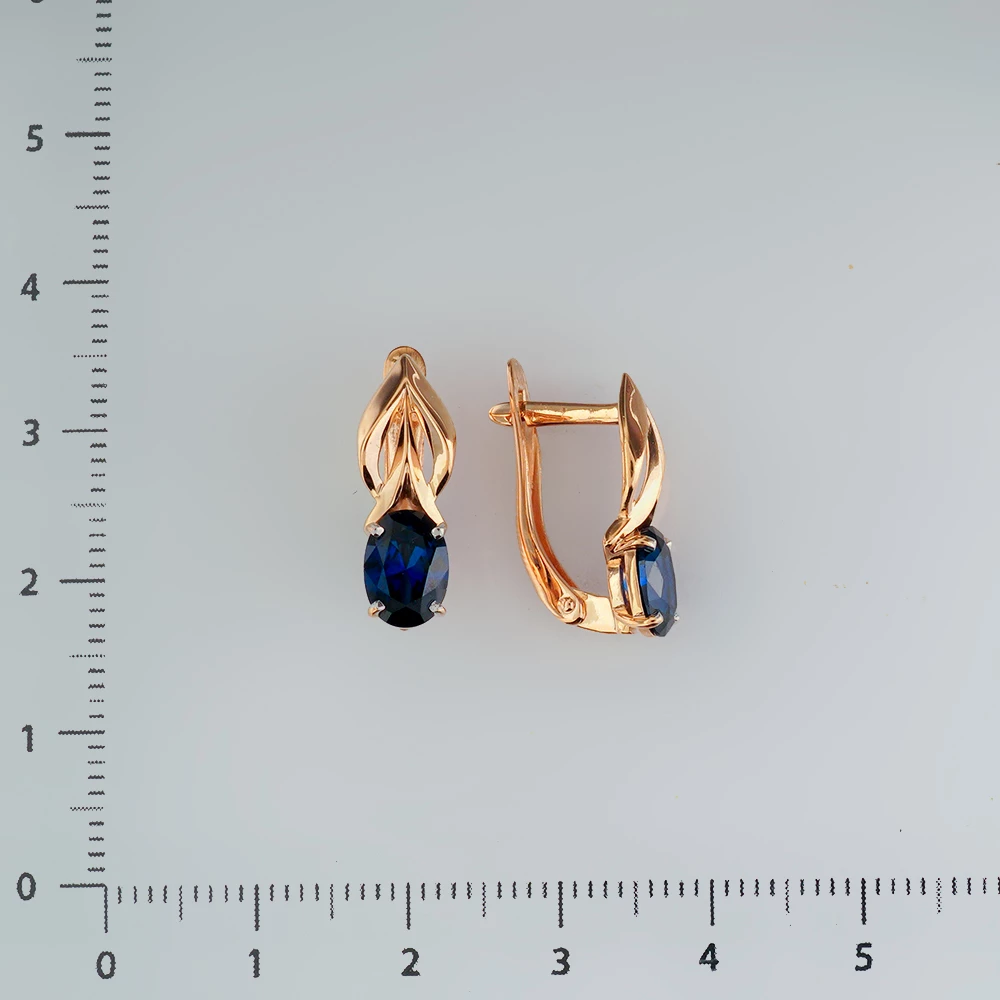 Серьги с сапфиром синтетическим из красного золота 585 пробы