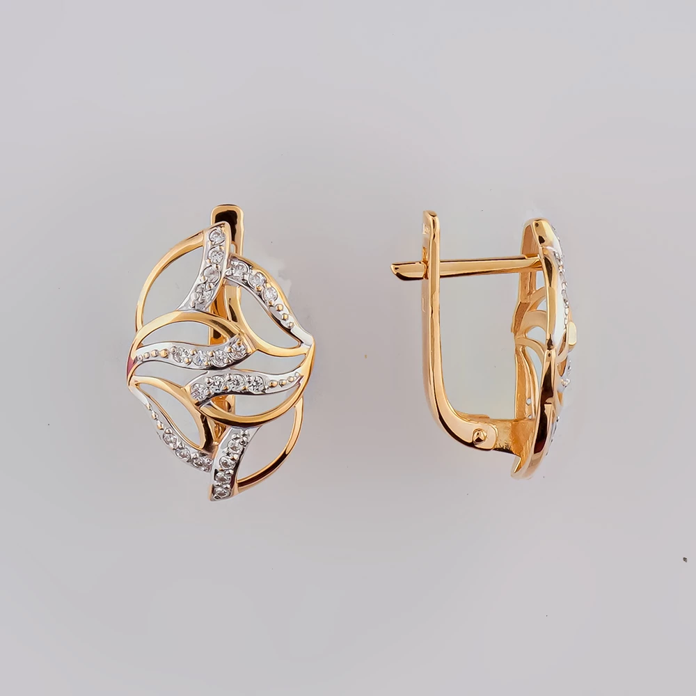 Серьги с фианитом из красного золота 585 пробы