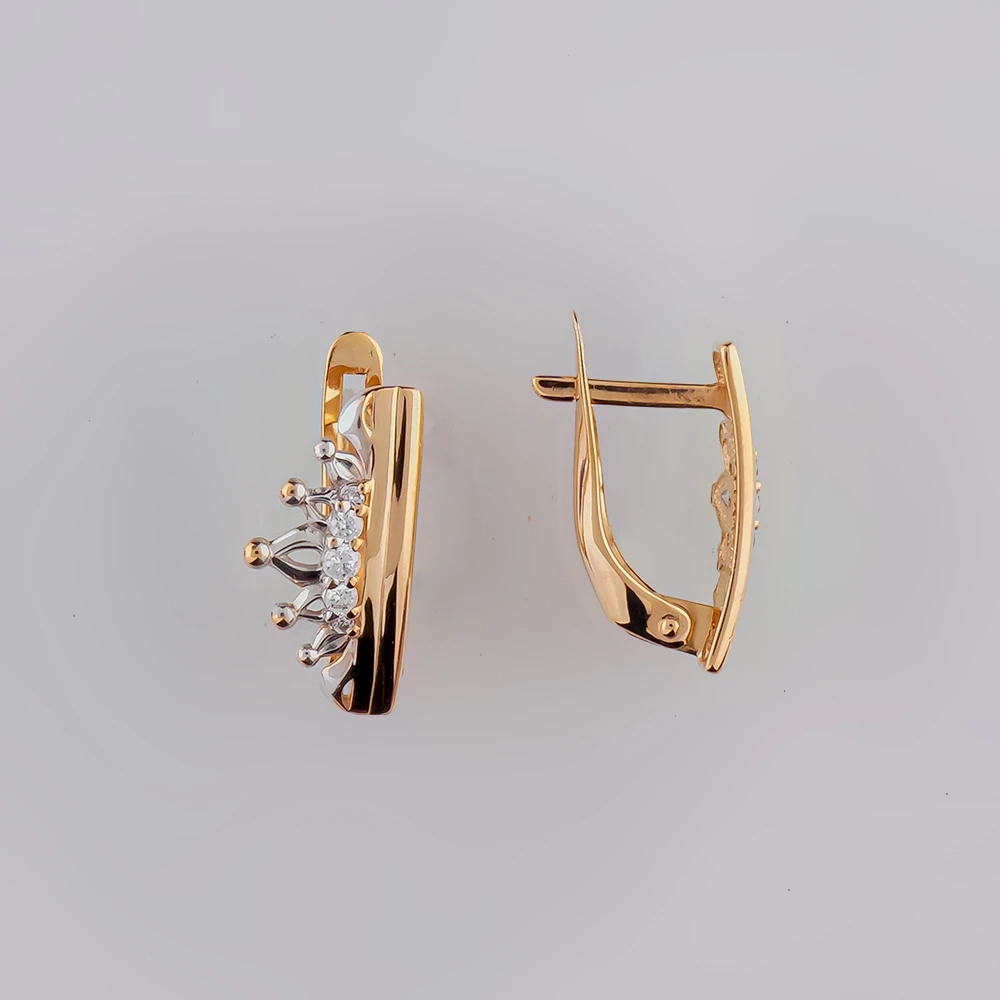 Серьги с фианитом из красного золота 585 пробы