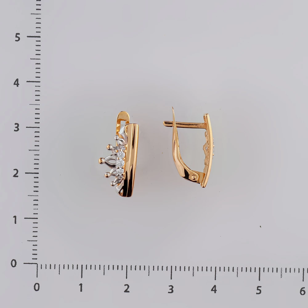 Серьги с фианитом из красного золота 585 пробы