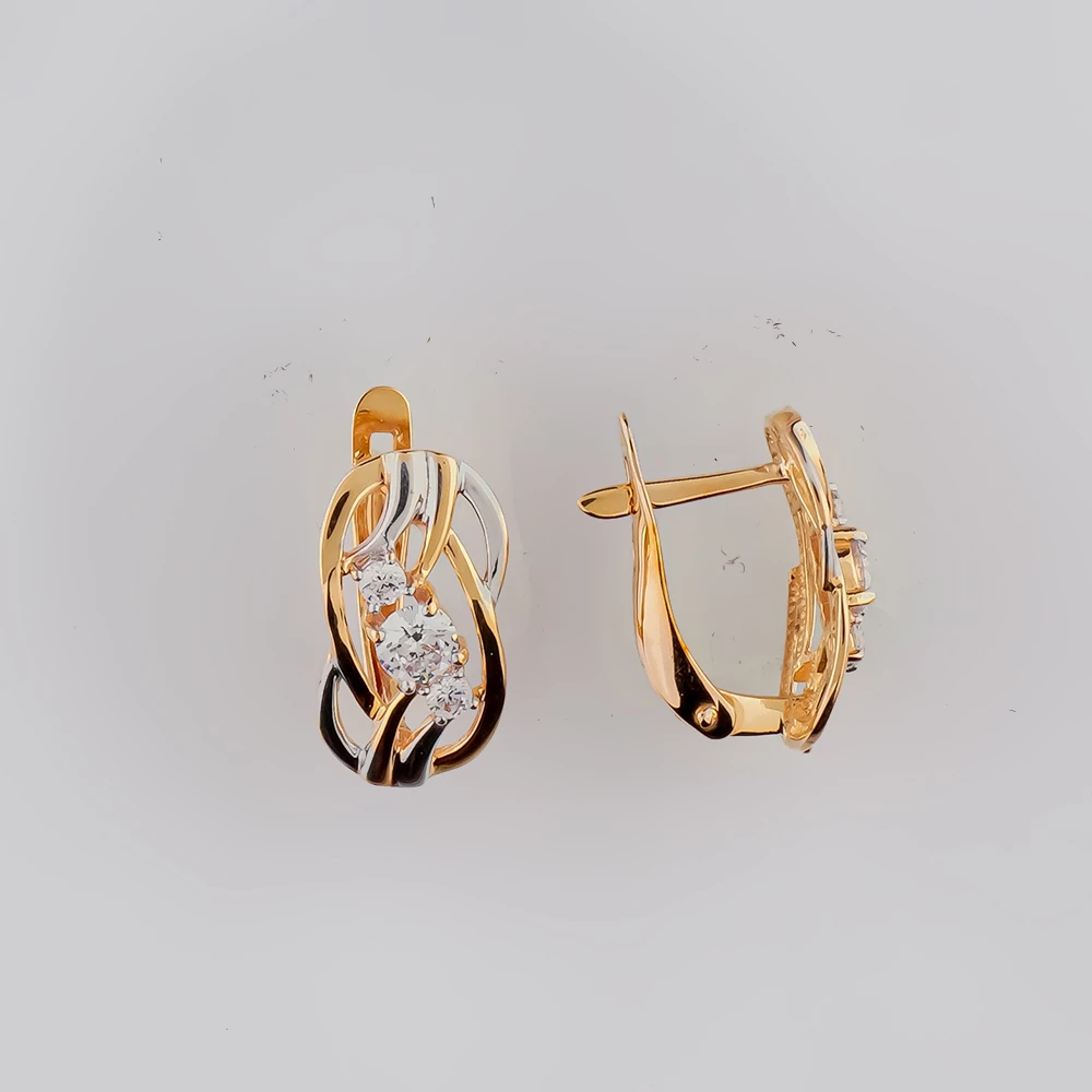 Серьги с фианитом из красного золота 585 пробы