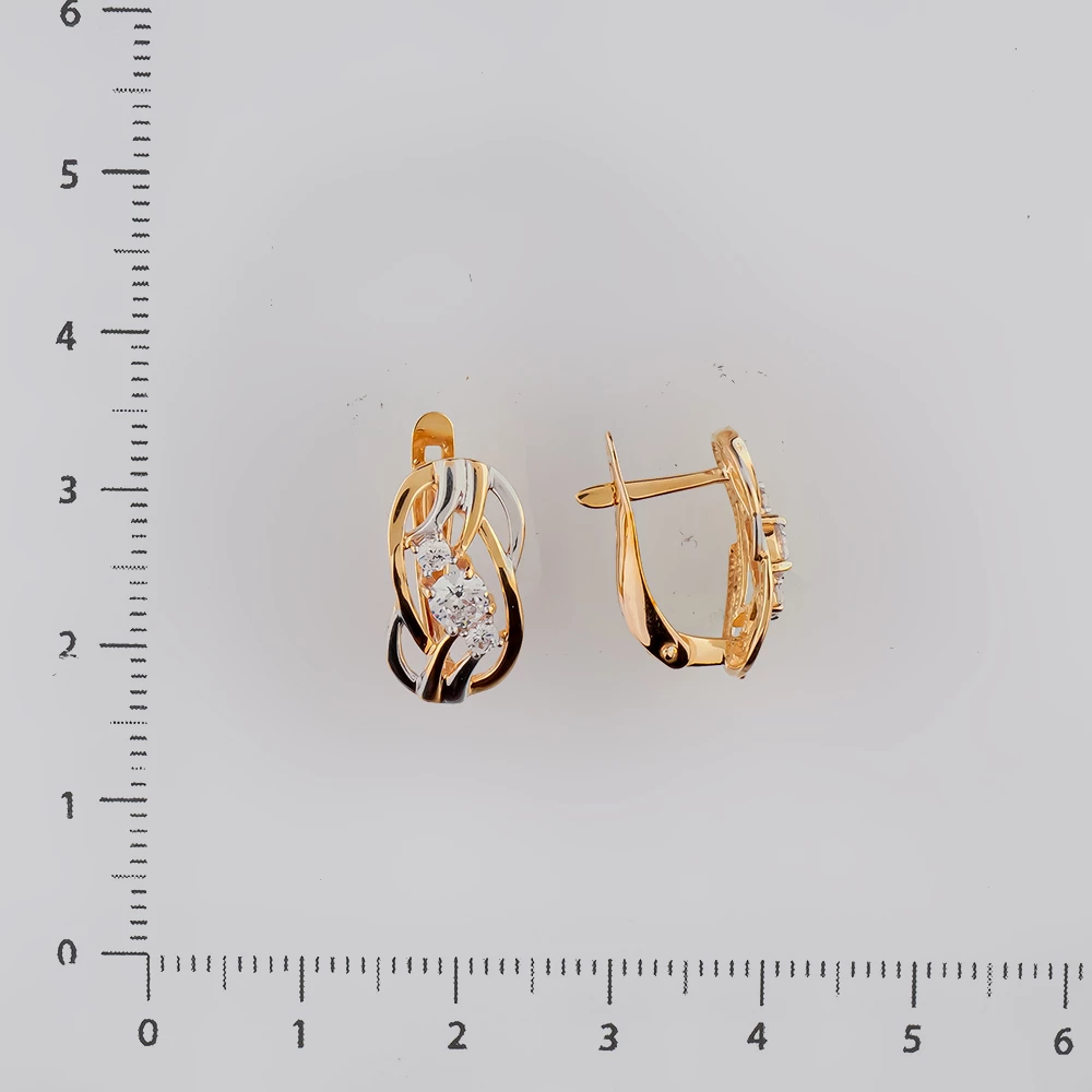 Серьги с фианитом из красного золота 585 пробы