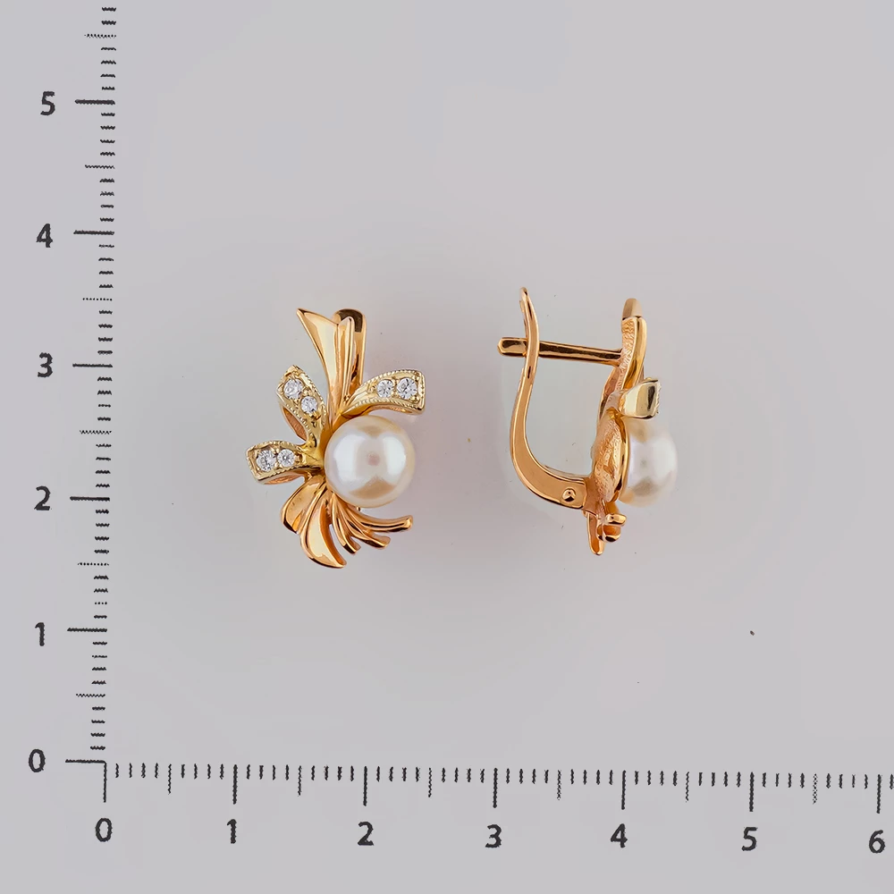 Серьги с культивированным жемчугом из красного золота 585 пробы