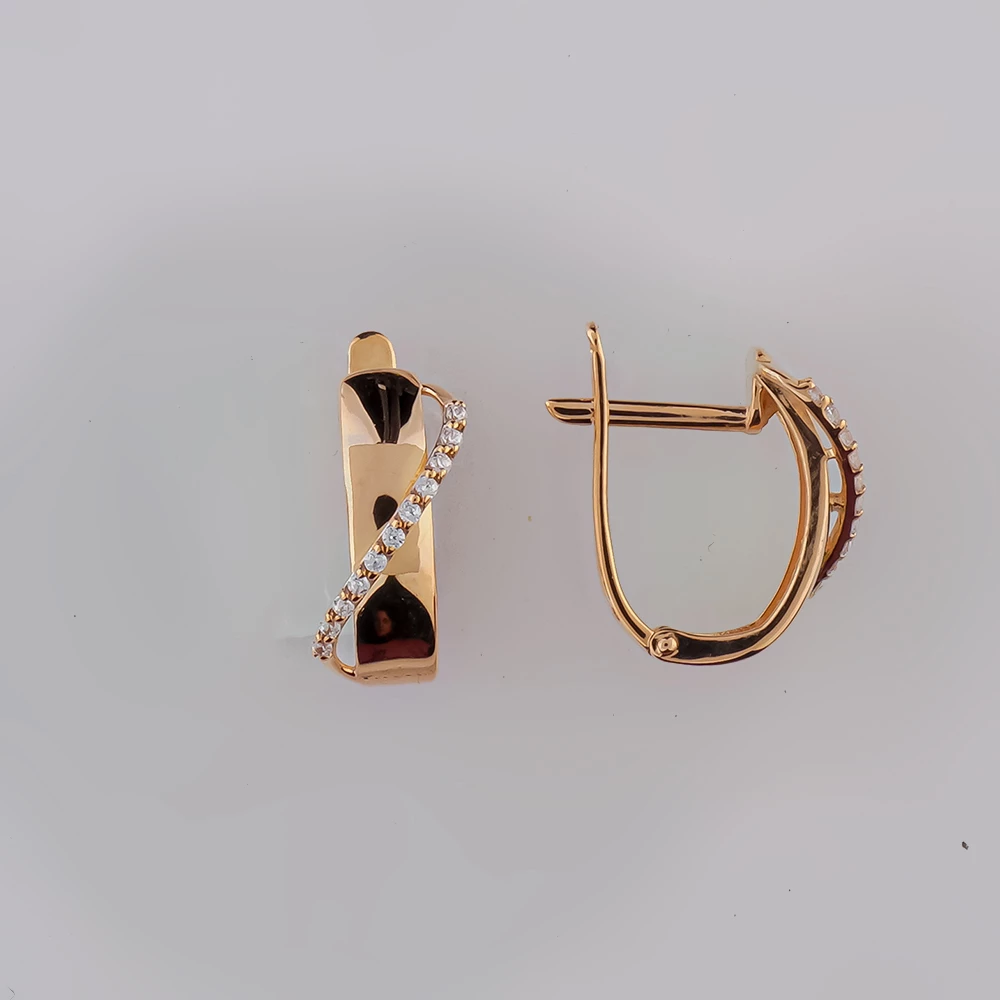 Серьги с фианитом из красного золота 585 пробы