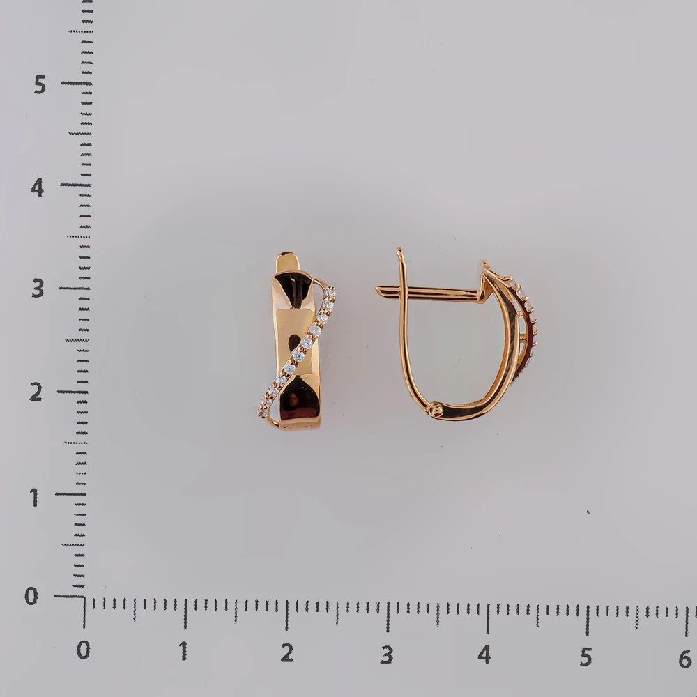 Серьги с фианитом из красного золота 585 пробы