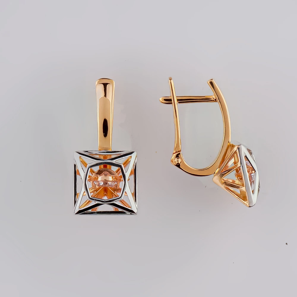 Серьги с фианитом из красного золота 585 пробы