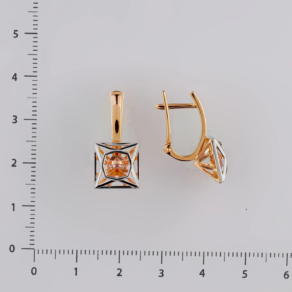 Серьги с фианитом из красного золота 585 пробы