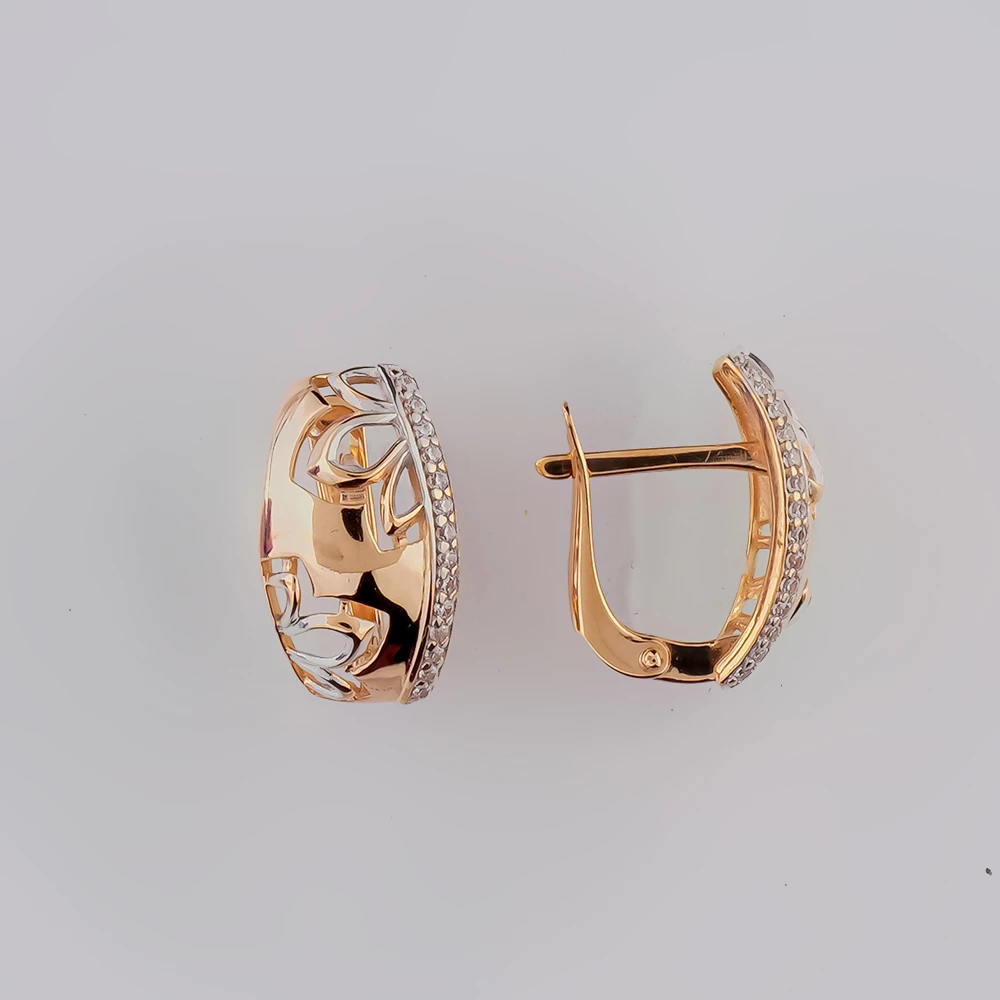 Серьги с фианитом из красного золота 585 пробы