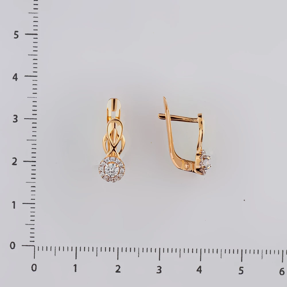 Серьги с фианитом из красного золота 585 пробы