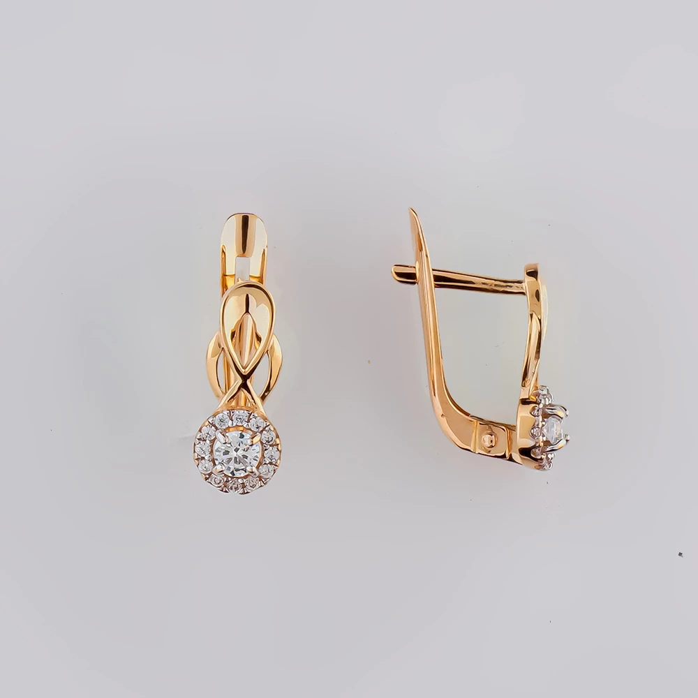 Серьги с фианитом из красного золота 585 пробы