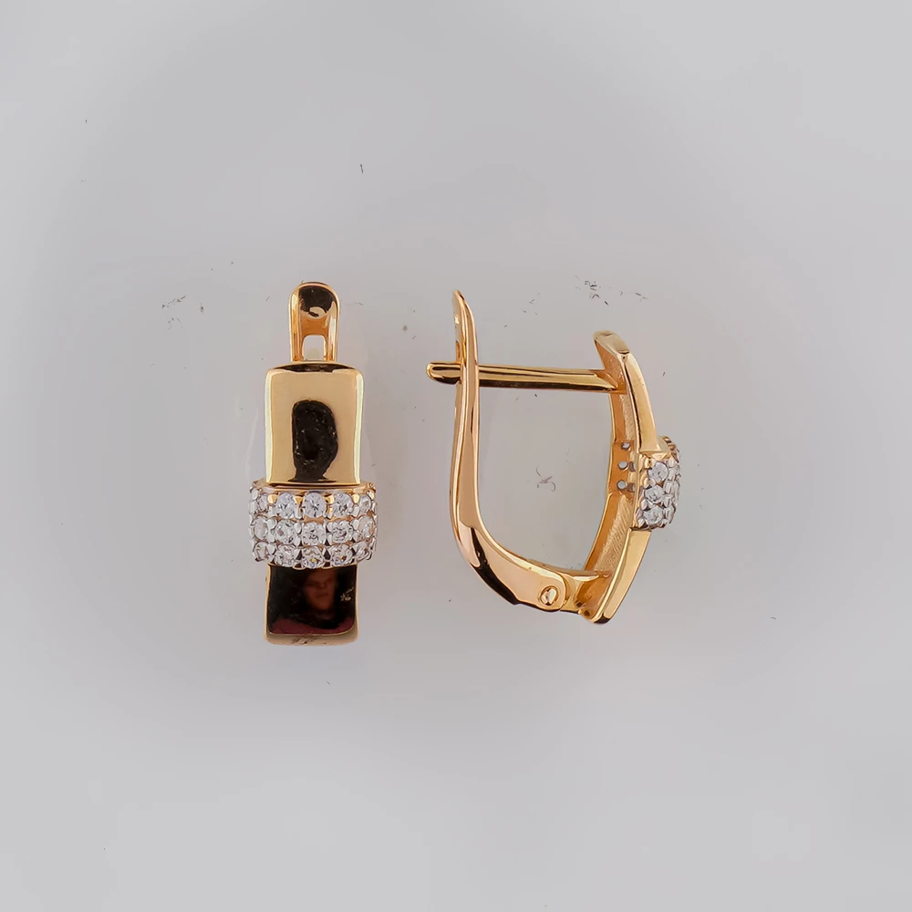 Серьги с фианитом из красного золота 585 пробы