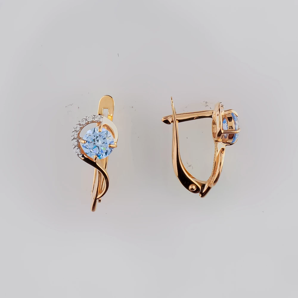 Серьги с фианитом из красного золота 585 пробы