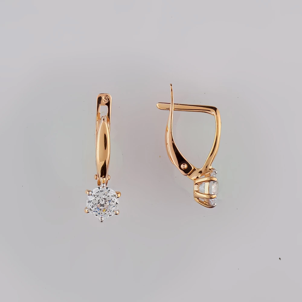 Серьги с фианитом из красного золота 585 пробы