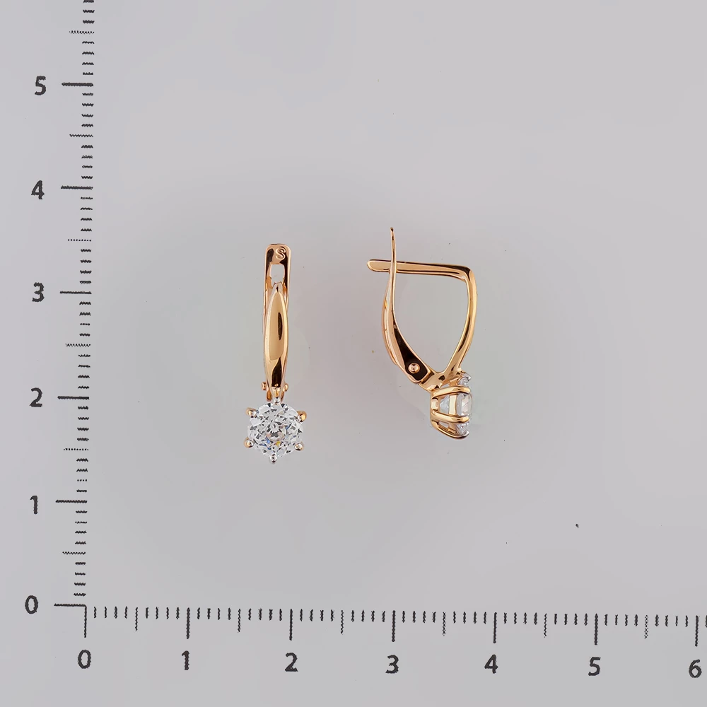 Серьги с фианитом из красного золота 585 пробы
