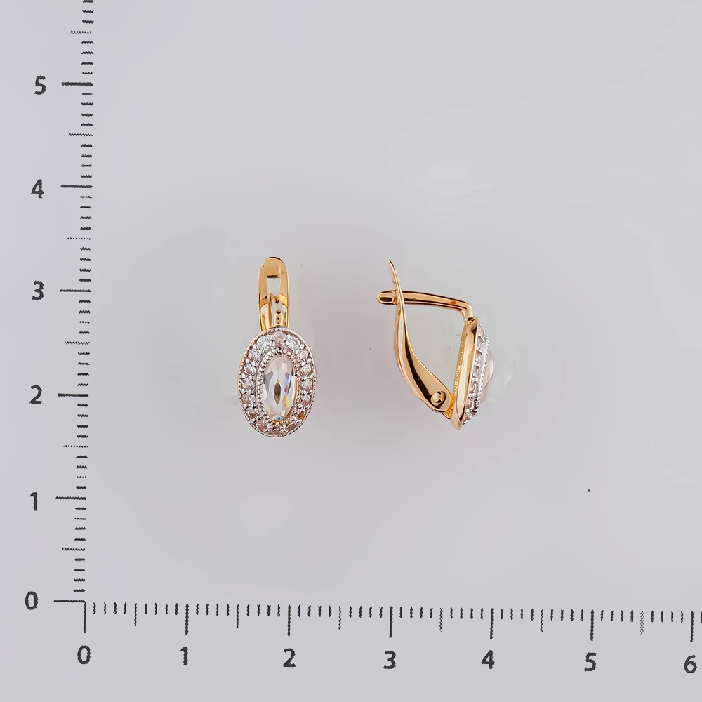 Серьги с фианитом из красного золота 585 пробы