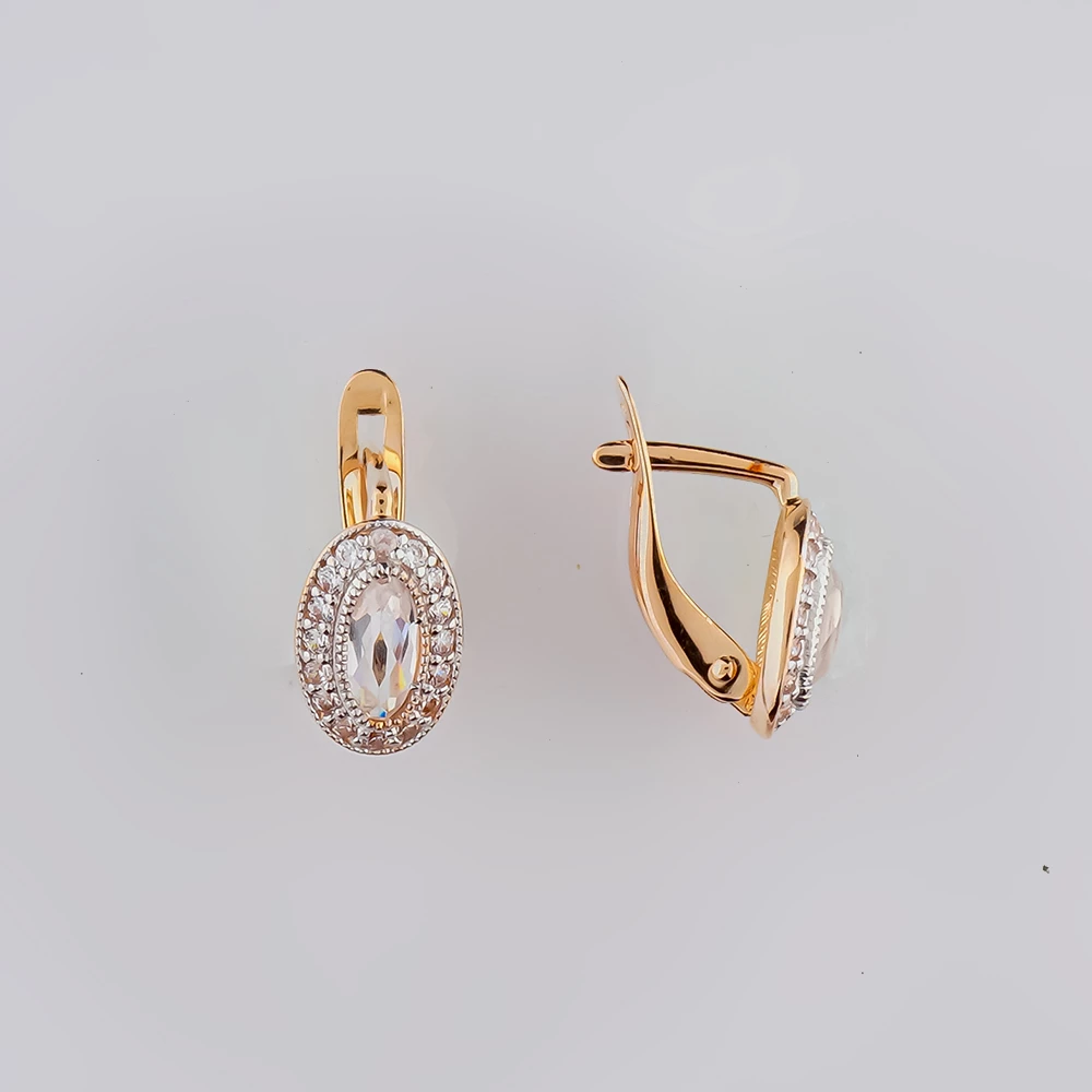 Серьги с фианитом из красного золота 585 пробы