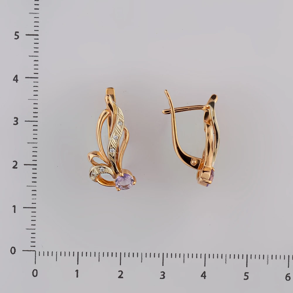 Серьги с аметистом из красного золота 585 пробы