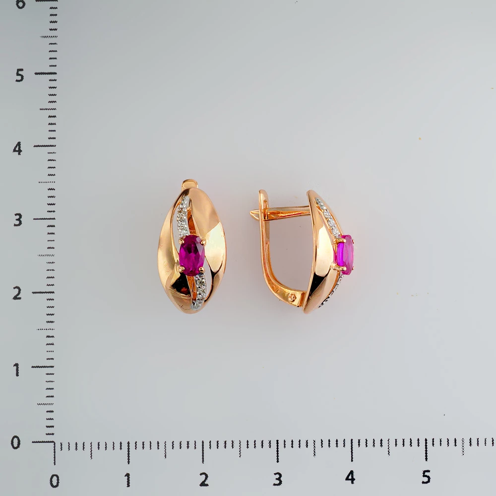 Серьги с рубином синтетическим из красного золота 585 пробы
