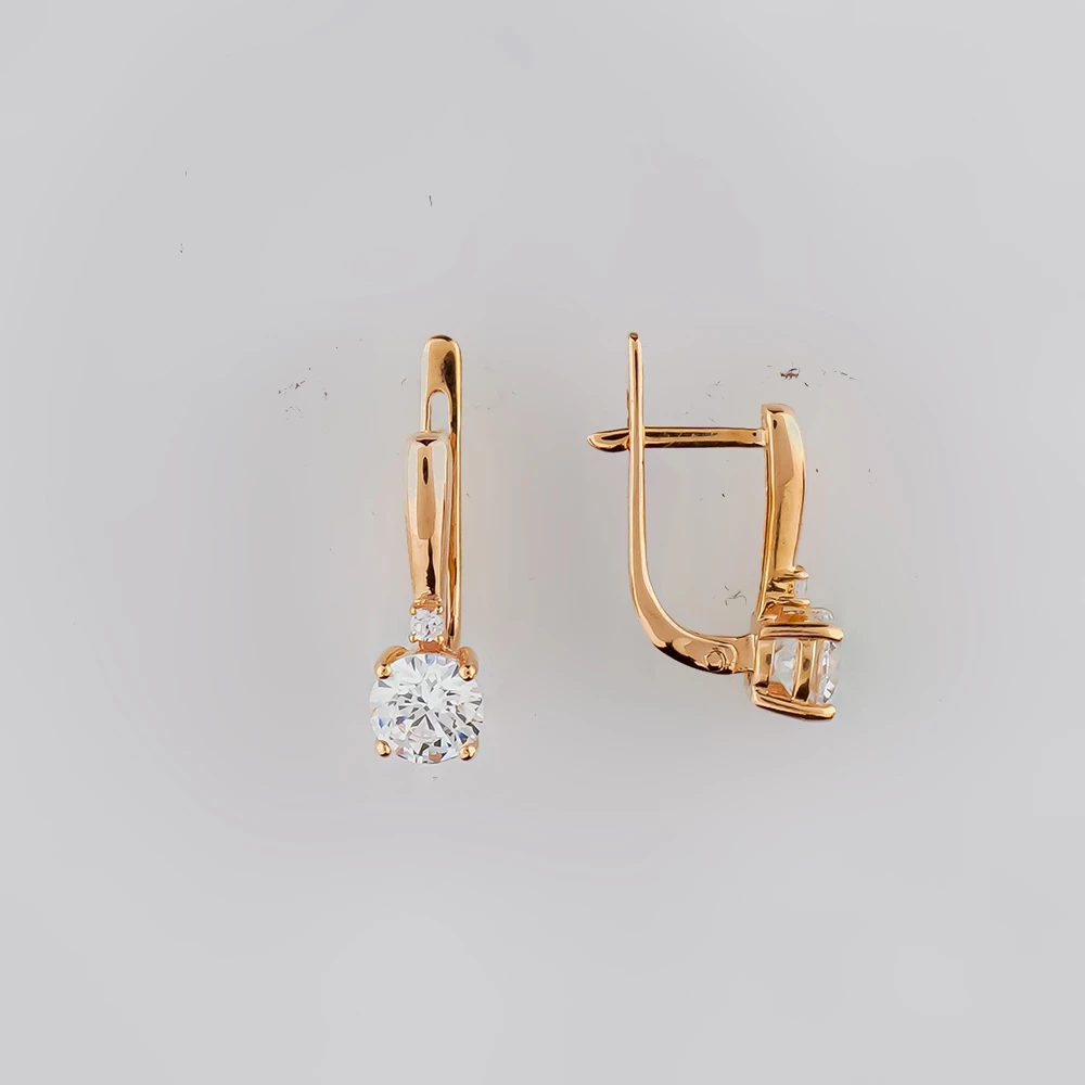 Серьги с фианитом из красного золота 585 пробы