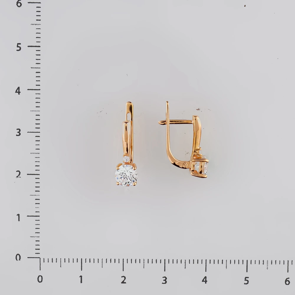 Серьги с фианитом из красного золота 585 пробы