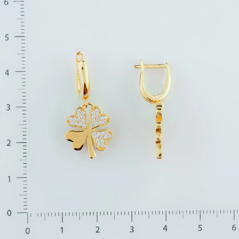 Серьги с фианитом из желтого золота 585 пробы