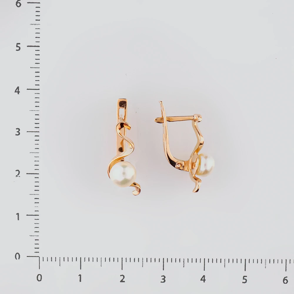 Серьги с культивированным жемчугом из красного золота 585 пробы