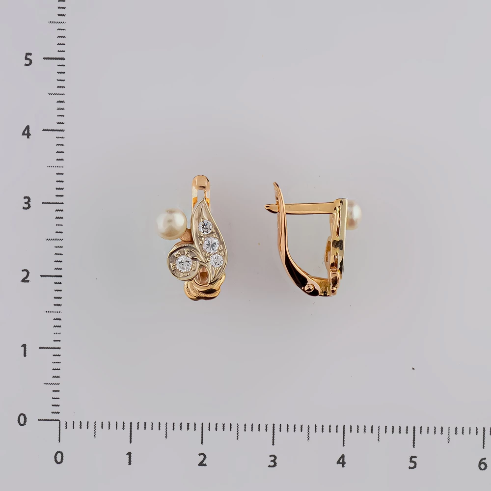 Серьги с культивированным жемчугом из красного золота 585 пробы