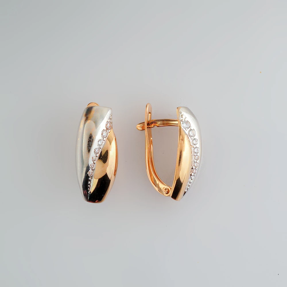 Серьги с фианитом из красного золота 585 пробы