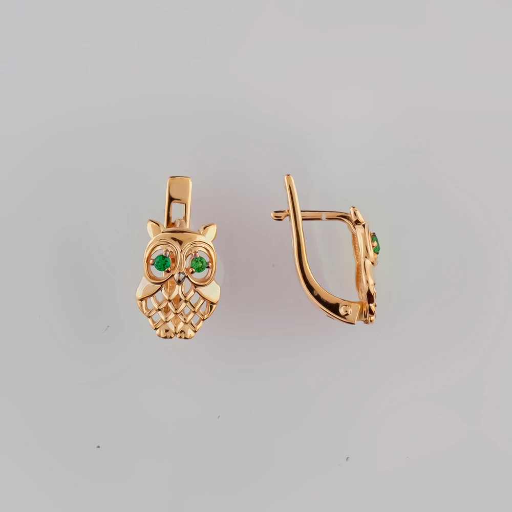 Серьги с фианитом из красного золота 585 пробы