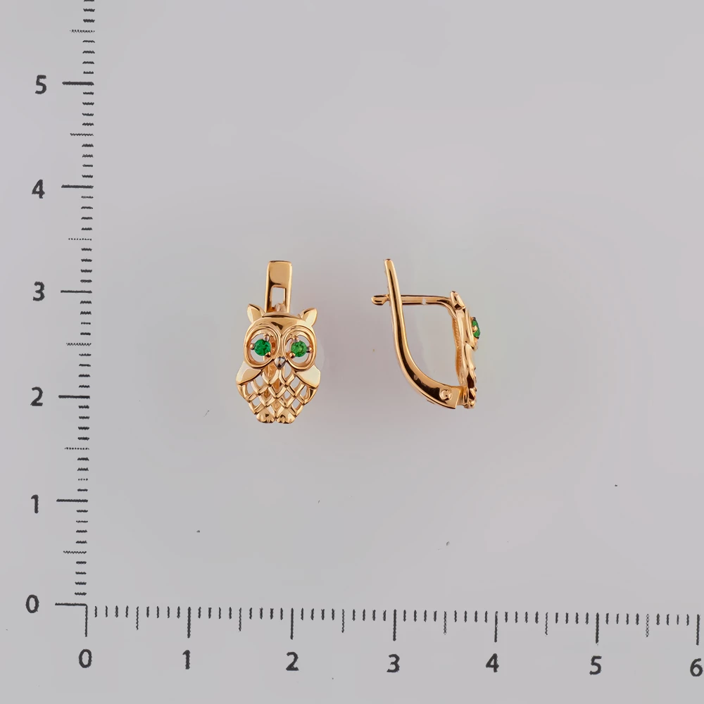 Серьги с фианитом из красного золота 585 пробы