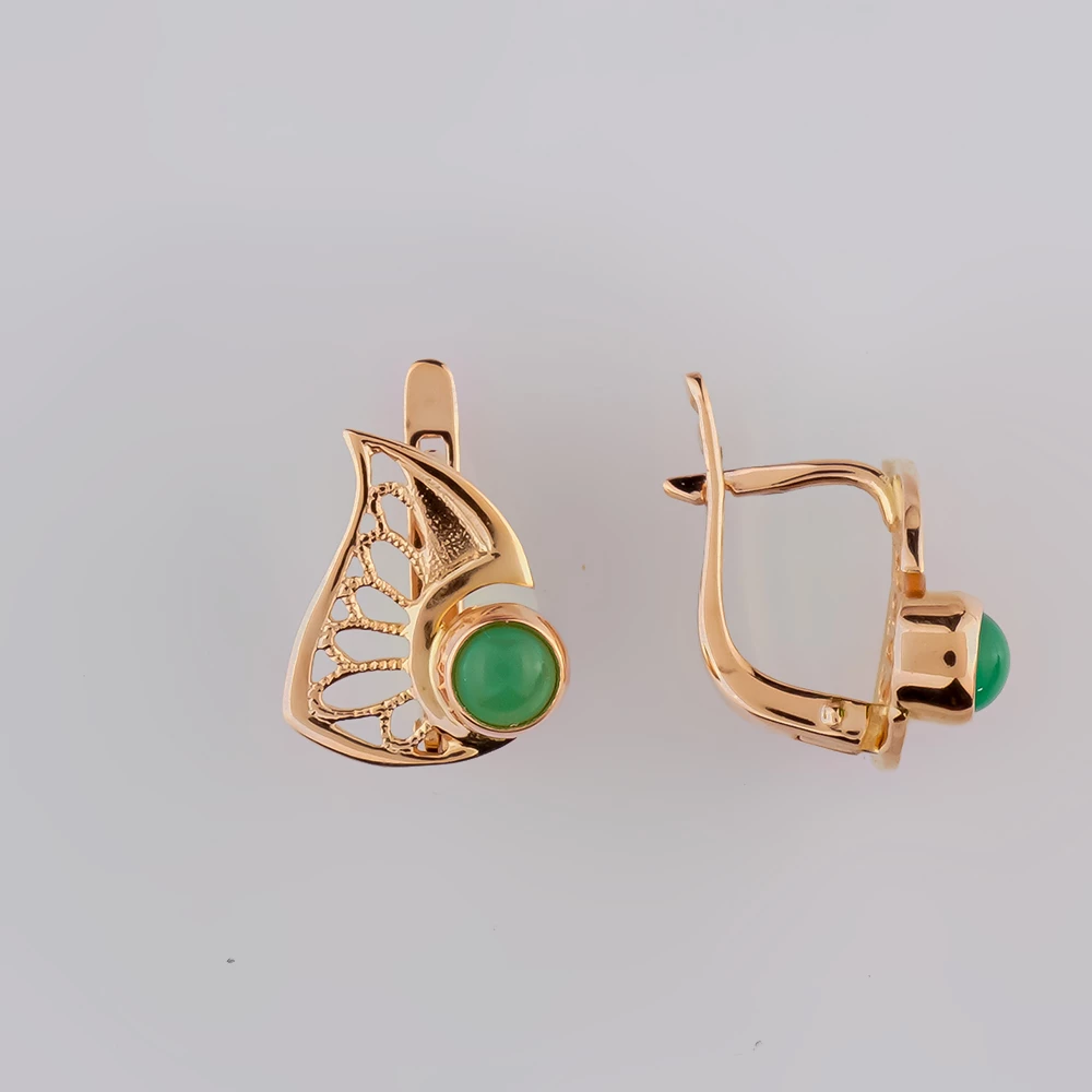 Серьги с хризопразом из красного золота 583 пробы