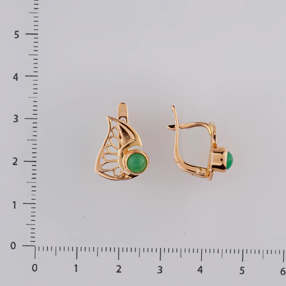 Серьги с хризопразом из красного золота 583 пробы