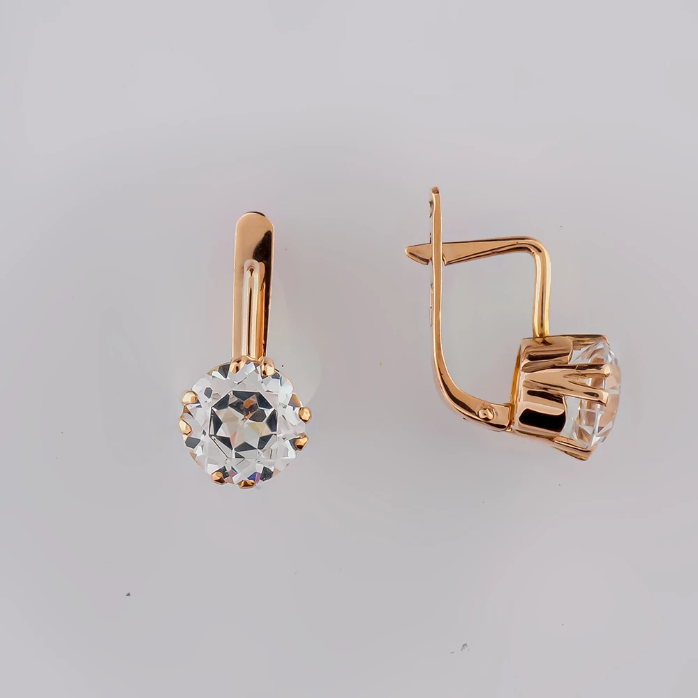 Серьги с фианитом из красного золота 583 пробы