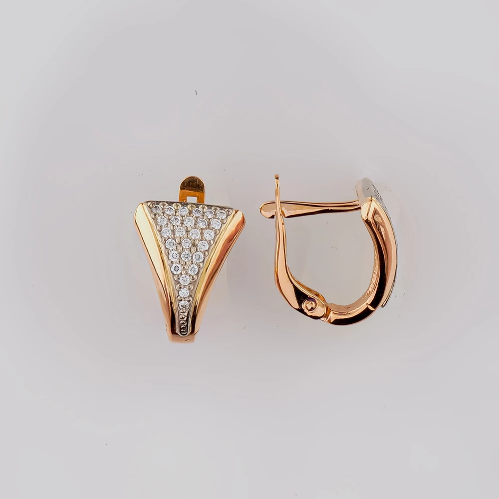 Серьги с фианитом из красного золота 585 пробы