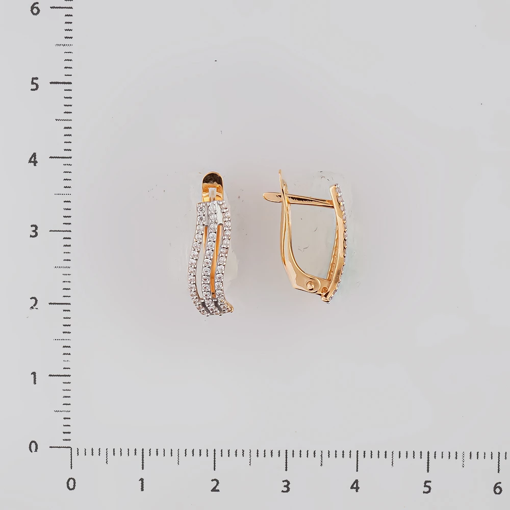 Серьги с фианитом из красного золота 585 пробы