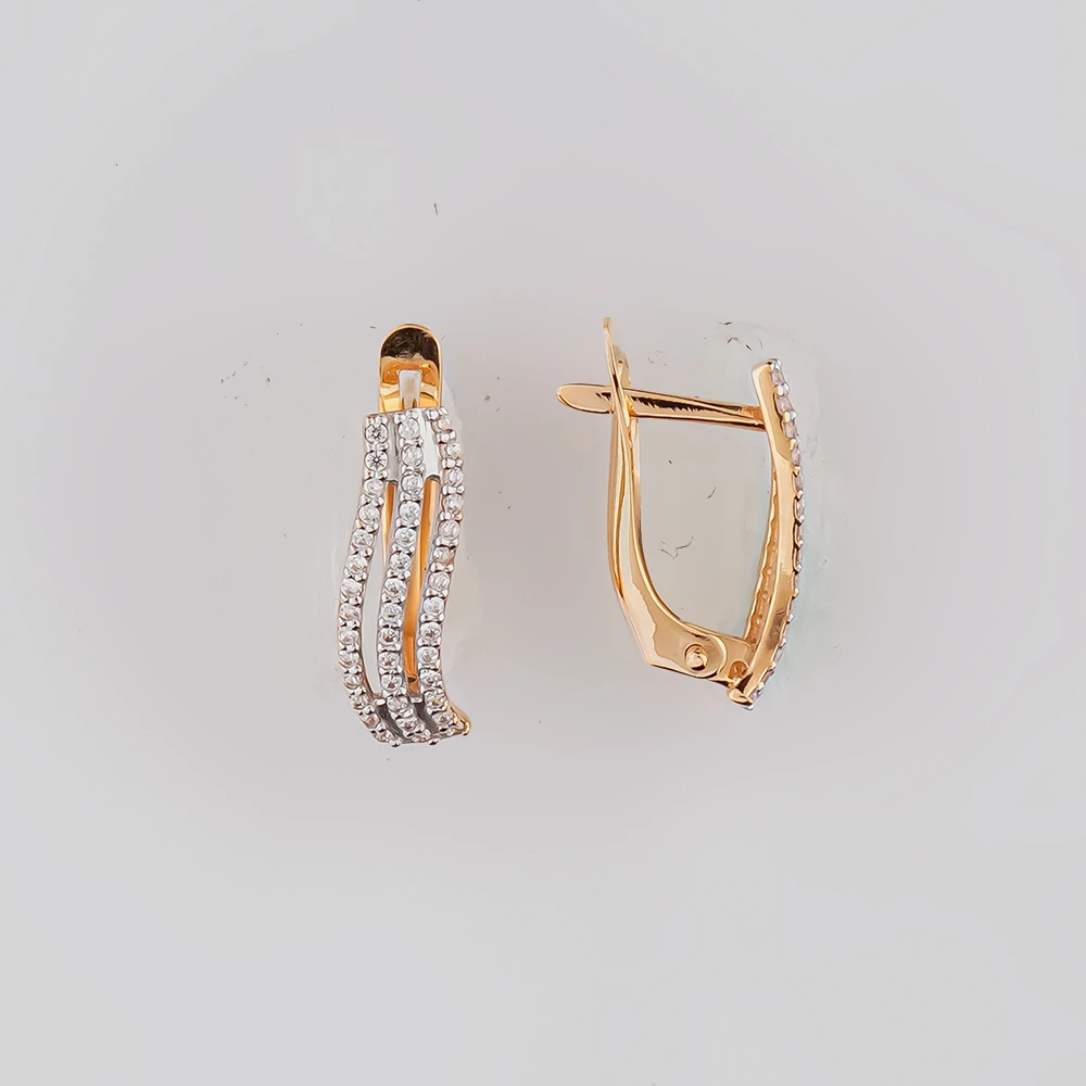 Серьги с фианитом из красного золота 585 пробы