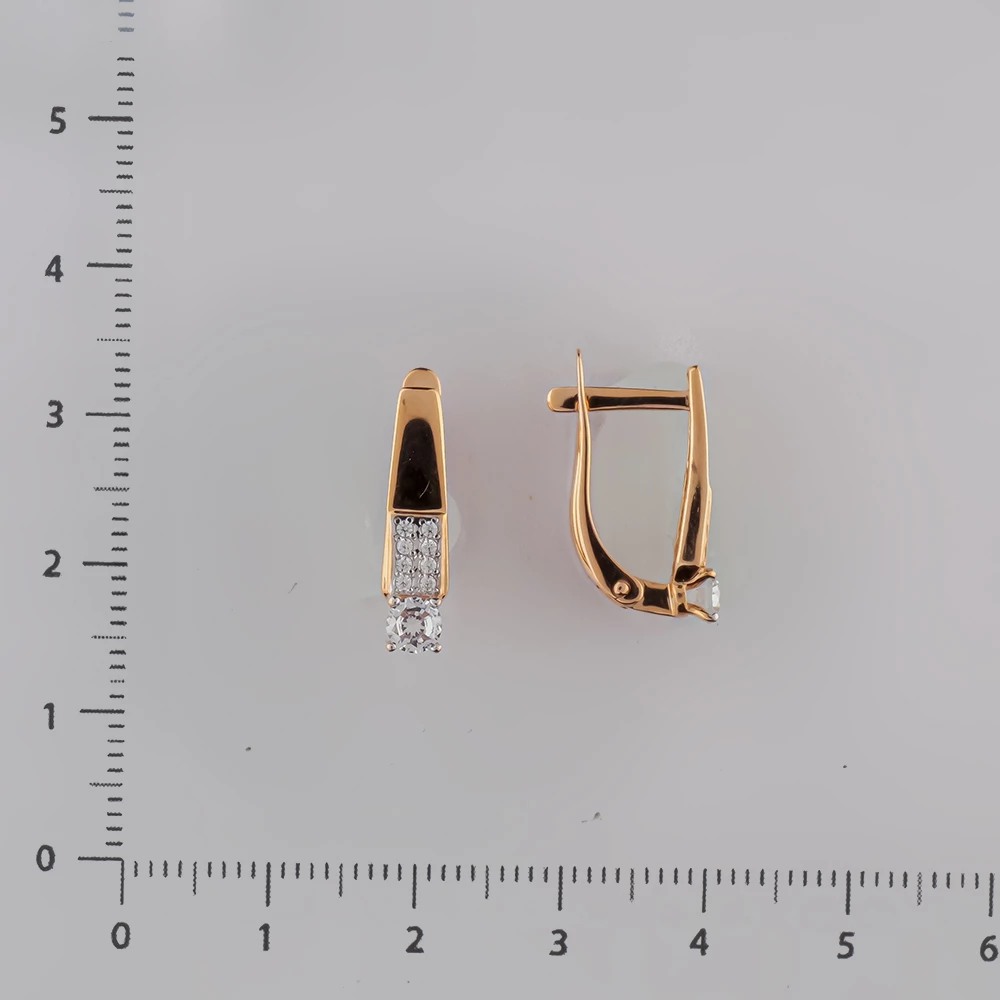 Серьги с фианитом из красного золота 585 пробы
