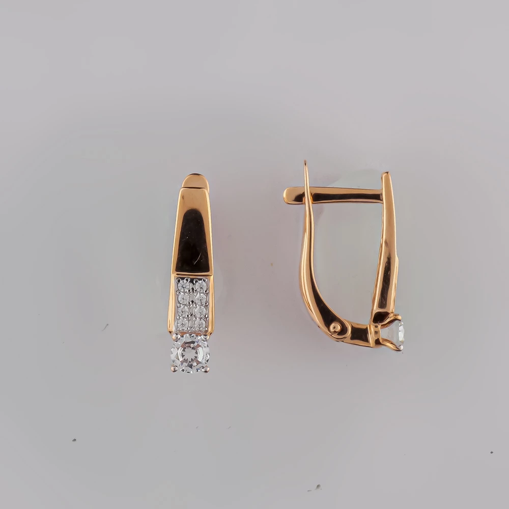 Серьги с фианитом из красного золота 585 пробы