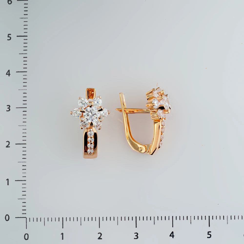 Серьги с фианитом из красного золота 585 пробы