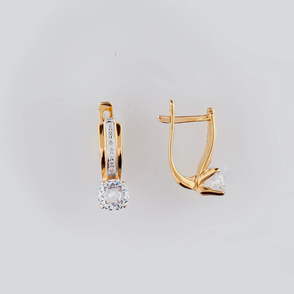 Серьги с фианитом из красного золота 585 пробы