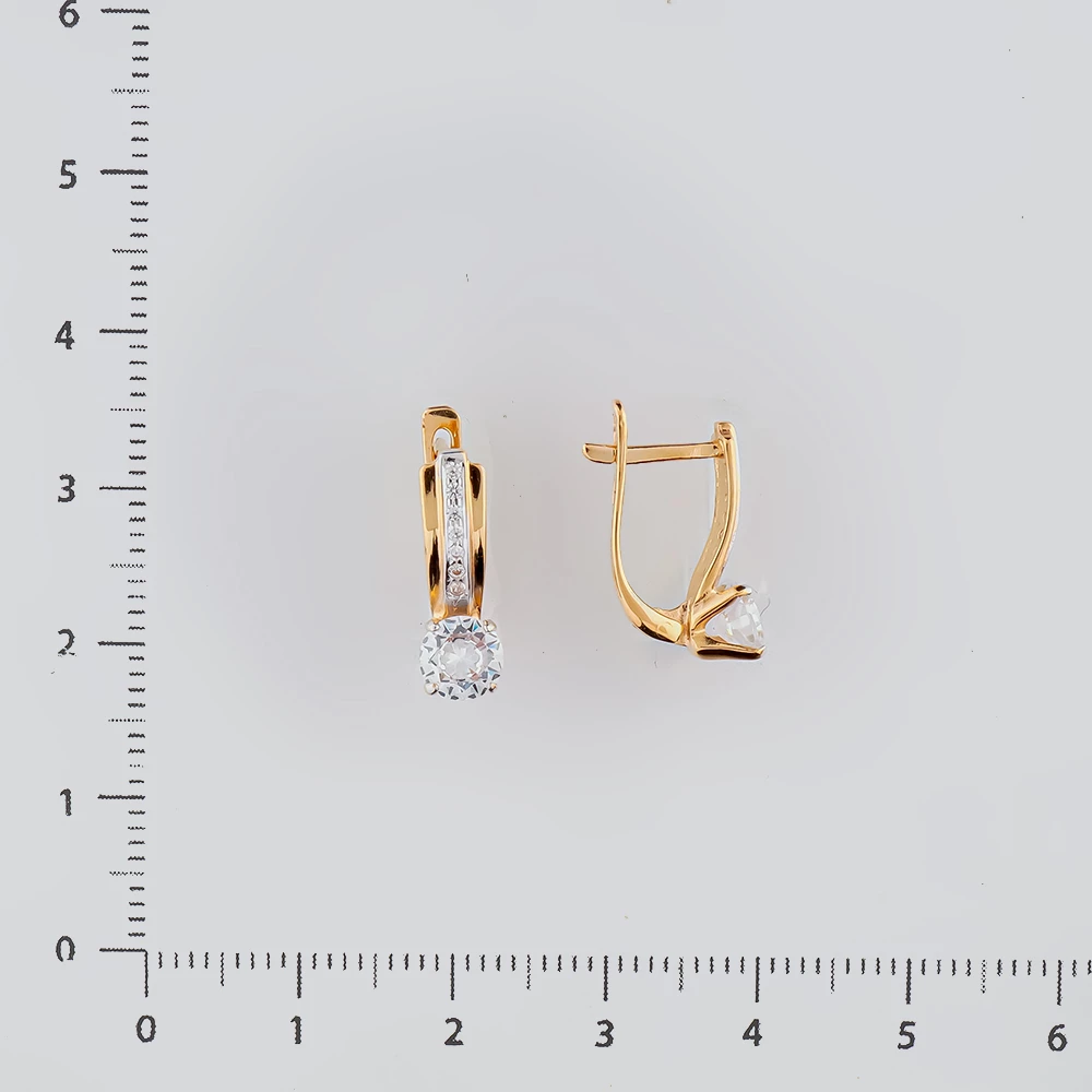 Серьги с фианитом из красного золота 585 пробы