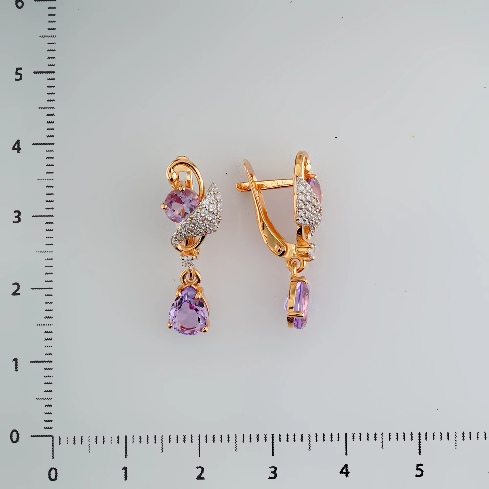 Серьги с аметистом из красного золота 585 пробы